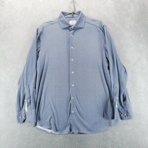 Emanuel Berg Dress Shirt Mens 16.5 Blue Houndstooth Modern Fit Long Sleeve